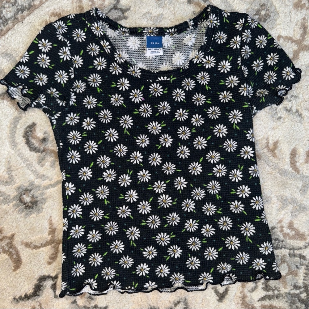Old Navy Daisy Printed Rib-Knit Lettuce-Edge T-Shirt for Girls XS‎ 5
